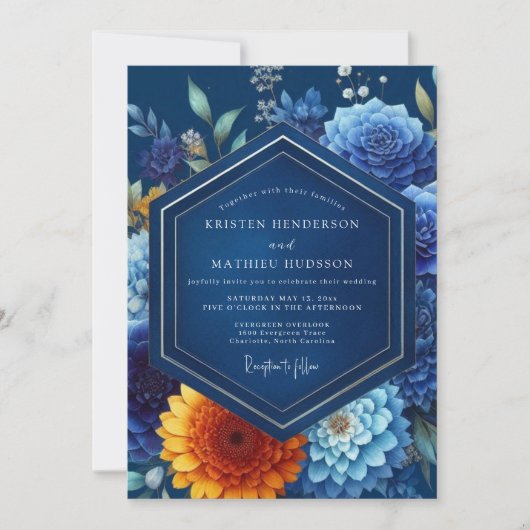 Sapphire Luminous Flora Wedding Kaart (Voorkant)