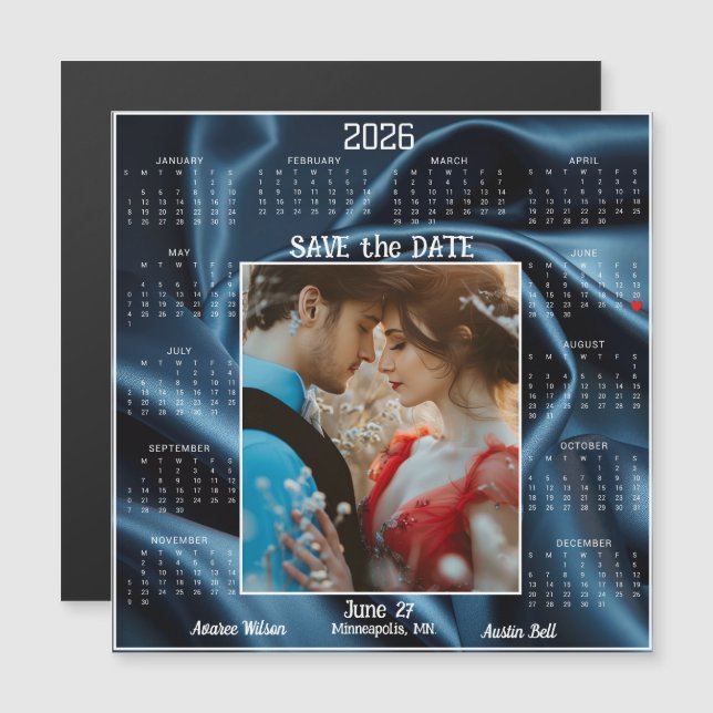 Sapphire Luxury Satin Save the Date Engaged Couple (Voorkant / Achterkant)