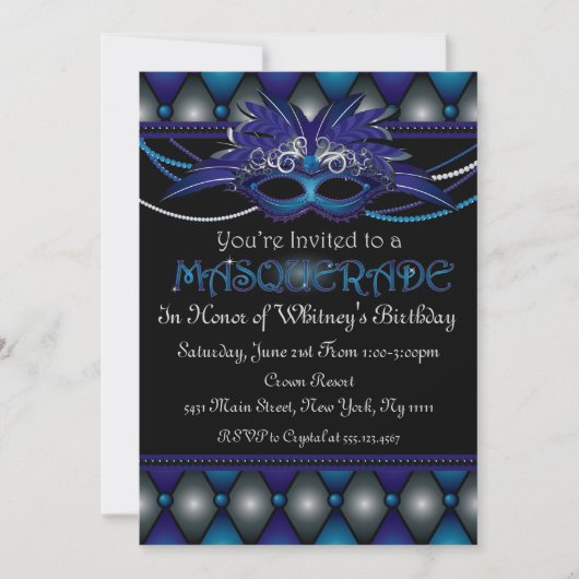 Sapphire Masquerade Party Invitations Kaart (Voorkant)