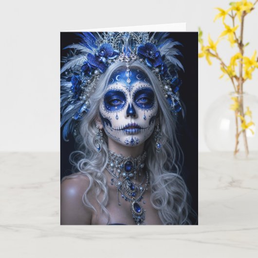 Sapphire Moon Calavera – Blauwe Hemelse Dag van de Kaart (Gele Bloem)