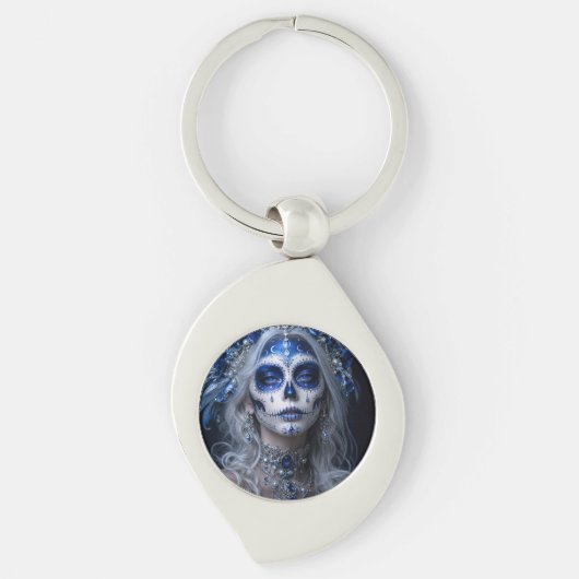 Sapphire Moon Calavera – Blauwe Hemelse Dag van de Sleutelhanger (Voorkant)