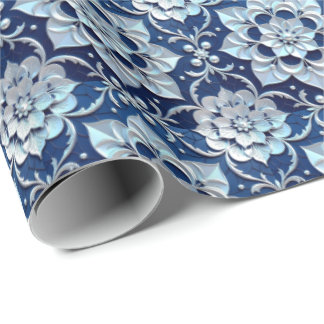 Sapphire Pearl Silver Blue w / Scrollwork Gift Wra Cadeaupapier