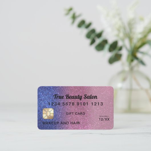 Sapphire Pink Glitter Credit Kaart Cadeaubon Visitekaartje (Staand voorkant)