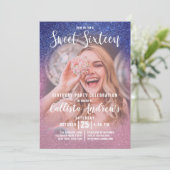 Sapphire Pink Triple Glitter Ombre Foto Sweet 16 Kaart (Staand voorkant)