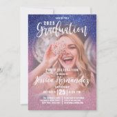 Sapphire Pink Triple Glitter Photo Afstuderen Kaart (Voorkant)
