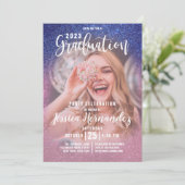 Sapphire Pink Triple Glitter Photo Afstuderen Kaart (Staand voorkant)