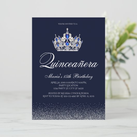 Sapphire Quinceanera Uitnodigingen (Staand voorkant)
