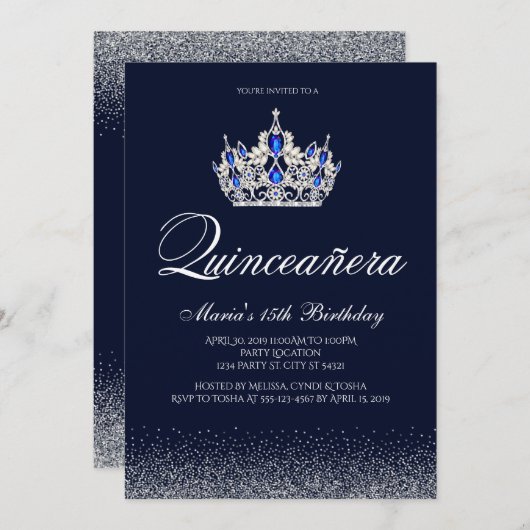 Sapphire Quinceanera Uitnodigingen (Voorkant / Achterkant)
