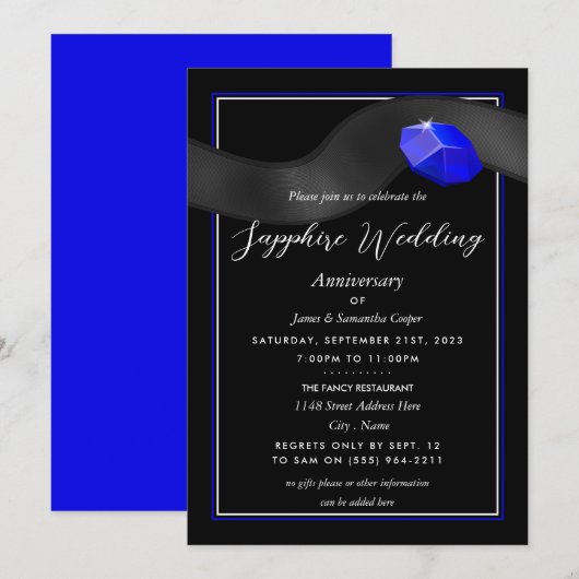 Sapphire Ribbon, 45-jarig Jubileum voor bruiloft Kaart (Voorkant / Achterkant)