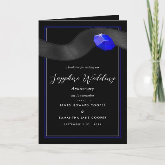 Sapphire Ribbon 45 Year Wedding Jubileum Bedankt Kaart (Voorkant)