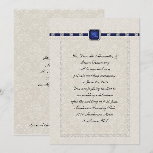 Sapphire Ribbons & Lace Post Wedding Kaart (Voorkant / Achterkant)