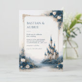 Sapphire Rose Lakeside Kasteel Romantische Trouwda Kaart (Staand voorkant)