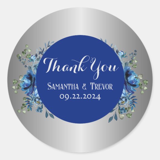 Sapphire Serenade: een symfonie van zilver en blau Ronde Sticker (Voorkant)