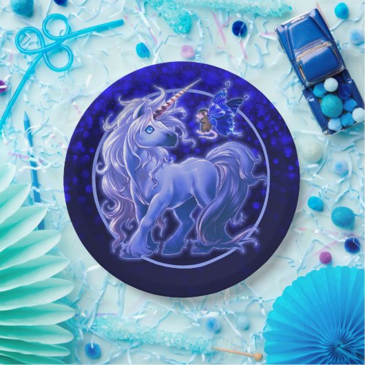Sapphire Sparkle Blue Unicorn Papieren Bordje (Feest)