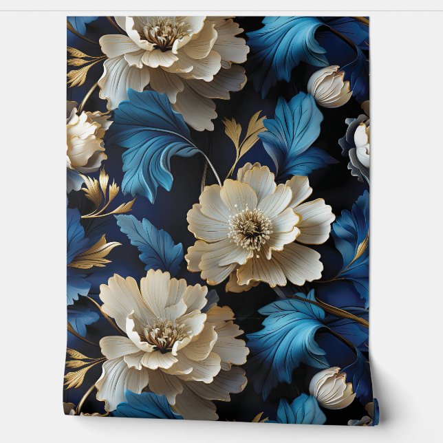 Sapphire Starlit Symphony Botanical Behang (Afrollen)