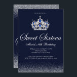 Sapphire Sweet 16 verjaardagsuitnodigingen Kaart<br><div class="desc">Sapphire Sweet 16 verjaardagsuitnodigingen. Ontworpen met sprankelingen, zilveren glitter, een zilveren kroon met saffieraccenten voor een fantastische Sweet 16 Birthday. Deze zilveren glitterzoete zestienuitnodiging is speciaal gemaakt voor tieners en is een geweldige introductie op uw speciale dag. Extra coördinerende zoete 16 party benodigdheden zijn beschikbaar bij Metro-Events Zazzle shop en...</div>