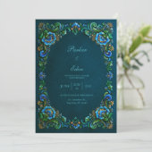 Sapphire Teal Floral Wedding Kaart (Staand voorkant)