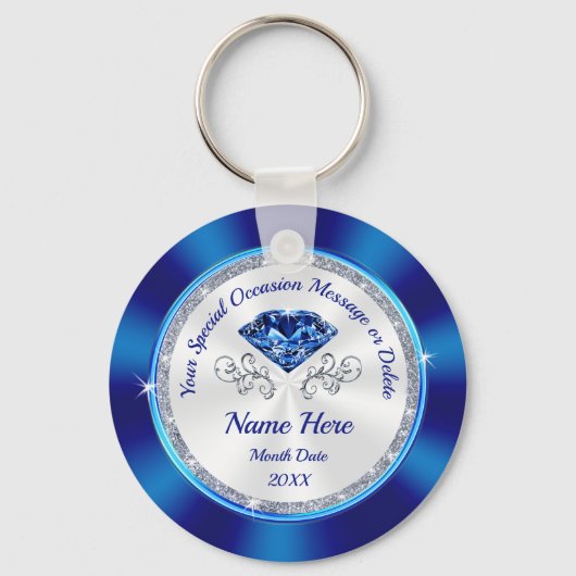 Sapphire themed, Personalized Party Favors, CHEAP Sleutelhanger (Voorkant)