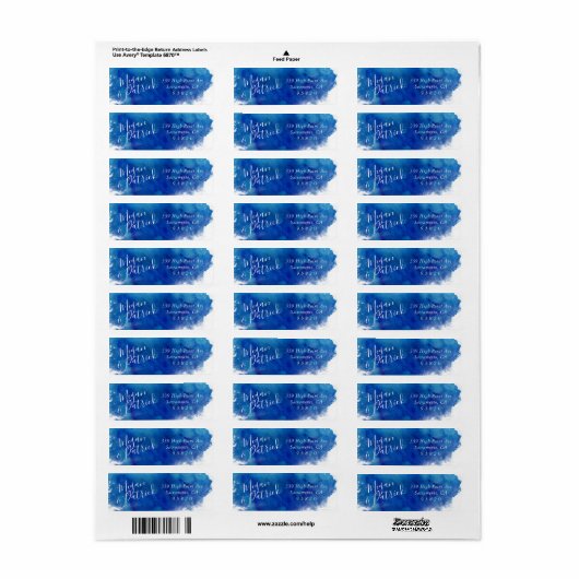Sapphire Tide Bruiloft Retouradres Label (Full Sheet)