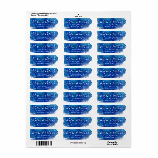 Sapphire Tide Bruiloft Retouradres Label (Full Sheet)