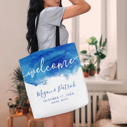 Sapphire Tide Gepersonaliseerde bruiloft Welkom Tote Bag