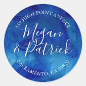 Sapphire Tide Round Bruiloft Retouradres Label (Voorkant)