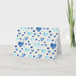 Sapphire Tide Watercolor Hearts Kaart