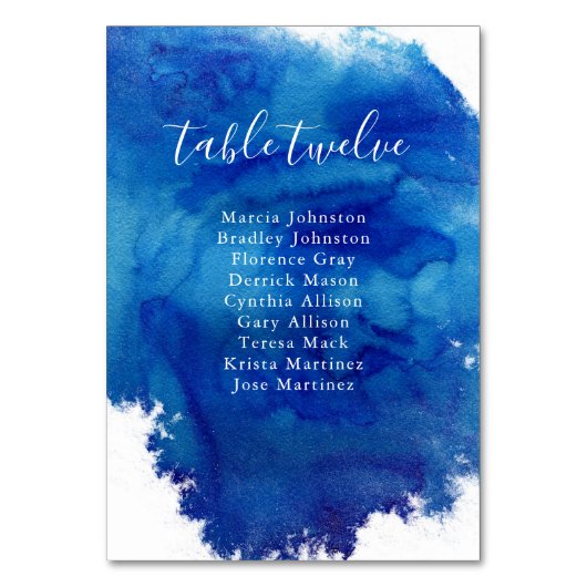 Sapphire Tide Wedding Table Numbers Guest Names Kaart (Achterkant)