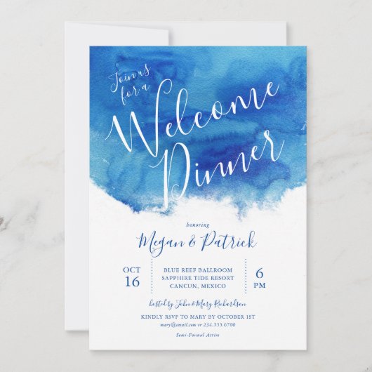 Sapphire Tide Wedding Welcome Dinner Uitnodiging (Voorkant)