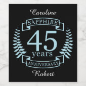 Sapphire Traditional 45th bruiloft Wijn Etiket (Enkel label)