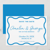 Sapphire Wavy Retro Save The Date (Voorkant / Achterkant)