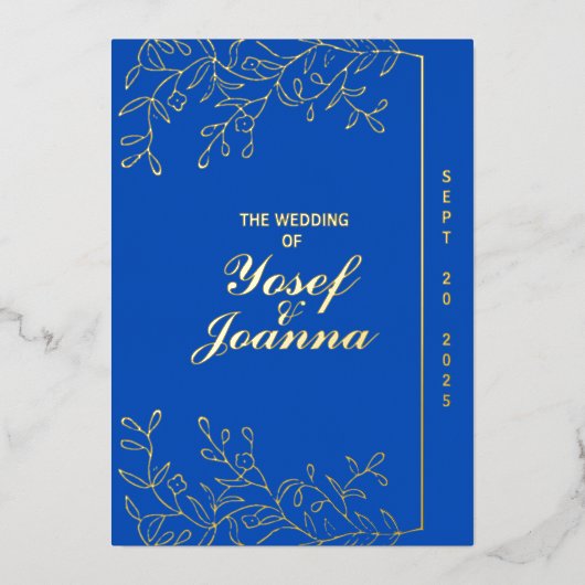 Sapphire Wedding Gold Foil Uitnodiging (Voorkant)