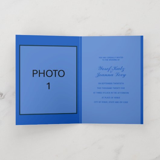 Sapphire Wedding Gold Folie Uitnodiging Fotokaart (Binnenlaag)