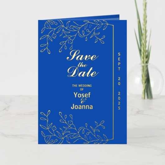 Sapphire Wedding Gold Folie Uitnodiging Fotokaart (Voorkant)