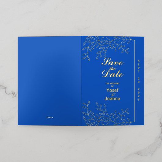 Sapphire Wedding Gold Folie Uitnodiging Fotokaart (Buiten Laag)