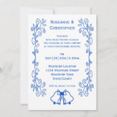 Sapphire Wedding Invitation Bells Scrollwork Kaart (Voorkant)