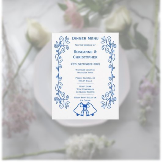 Sapphire Wedding Menu Kaart Bells Scrollwork