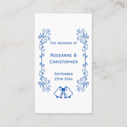 Sapphire Wedding Place Card Bells Scrollwork Plaatskaartje (Achterkant)