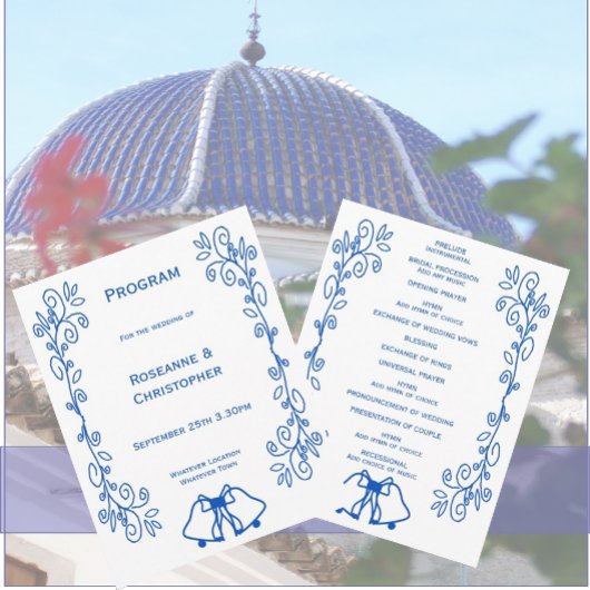 Sapphire Wedding Program Bells Scrollwork Design Programmakaart