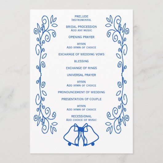 Sapphire Wedding Program Bells Scrollwork Design Programmakaart (Achterkant)