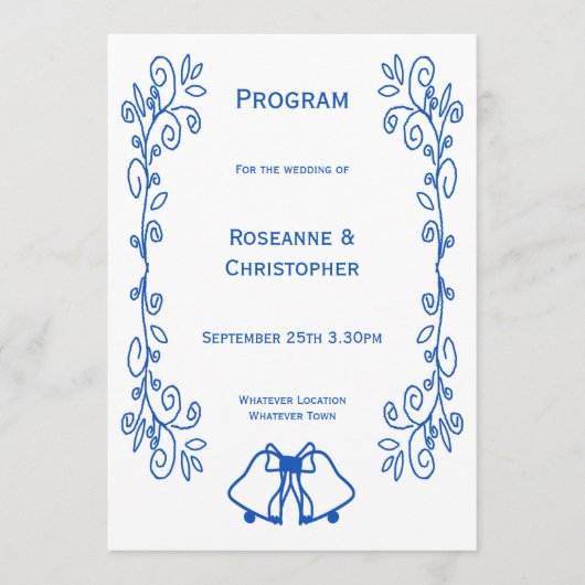 Sapphire Wedding Program Bells Scrollwork Design Programmakaart (Voorkant)
