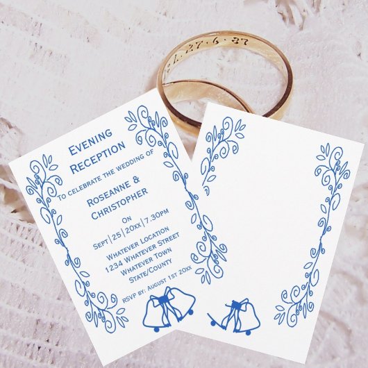 Sapphire Wedding Reception Invitation Bells Kaart