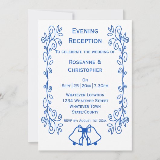 Sapphire Wedding Reception Invitation Bells Kaart (Voorkant)