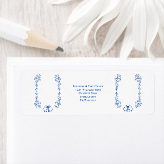 Sapphire Wedding Return Adres Label Bells (Insitu)