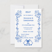 Sapphire Wedding RSVP Kaart Bells Scrollwork (Voorkant)