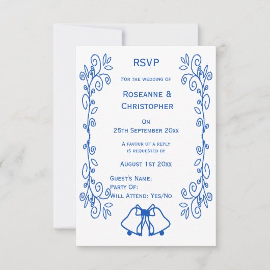 Sapphire Wedding RSVP Kaart Bells Scrollwork (Voorkant)