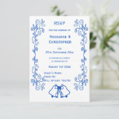 Sapphire Wedding RSVP Kaart Bells Scrollwork (Staand voorkant)