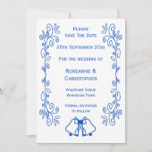 Sapphire Wedding Save the Date Bells Scrollwork (Voorkant)