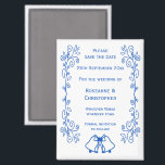 Sapphire Wedding Save The Date Magneet Bells<br><div class="desc">Trouwen slaan de datum magneet klokken ontwerp. Pas deze blauwe bruiloft aan en sla de datummagneet op met uw trouwgegevens. Mocht u hulp nodig hebben bij het aanpassen, neem dan contact met ons op via de link op deze pagina. Saffier gekleurde klokken ontwerp gepersonaliseerde bruiloft opslaan van de datum magneet...</div>