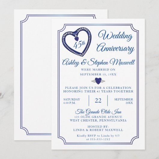 Sapphires Diamonds 45th Verjaardagsfeest Kaart (Voorkant / Achterkant)